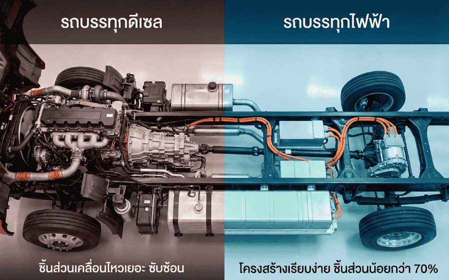 โครงสร้างรถบรรทุกไฟฟ้า vs ดีเซล